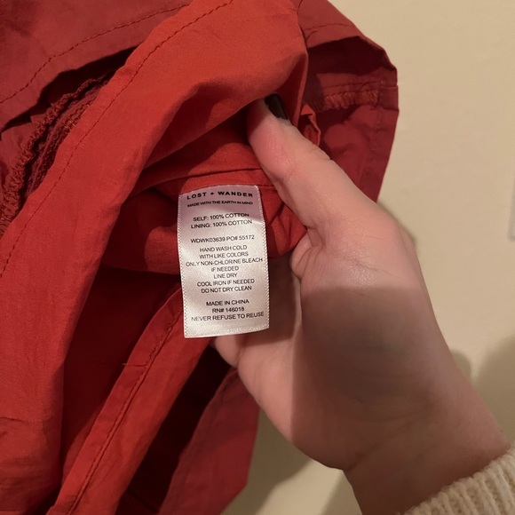 Lost + Wander Rust Short Puff Sleeve V Neck Cinched Waist Mini Dress - Picture 8 of 9